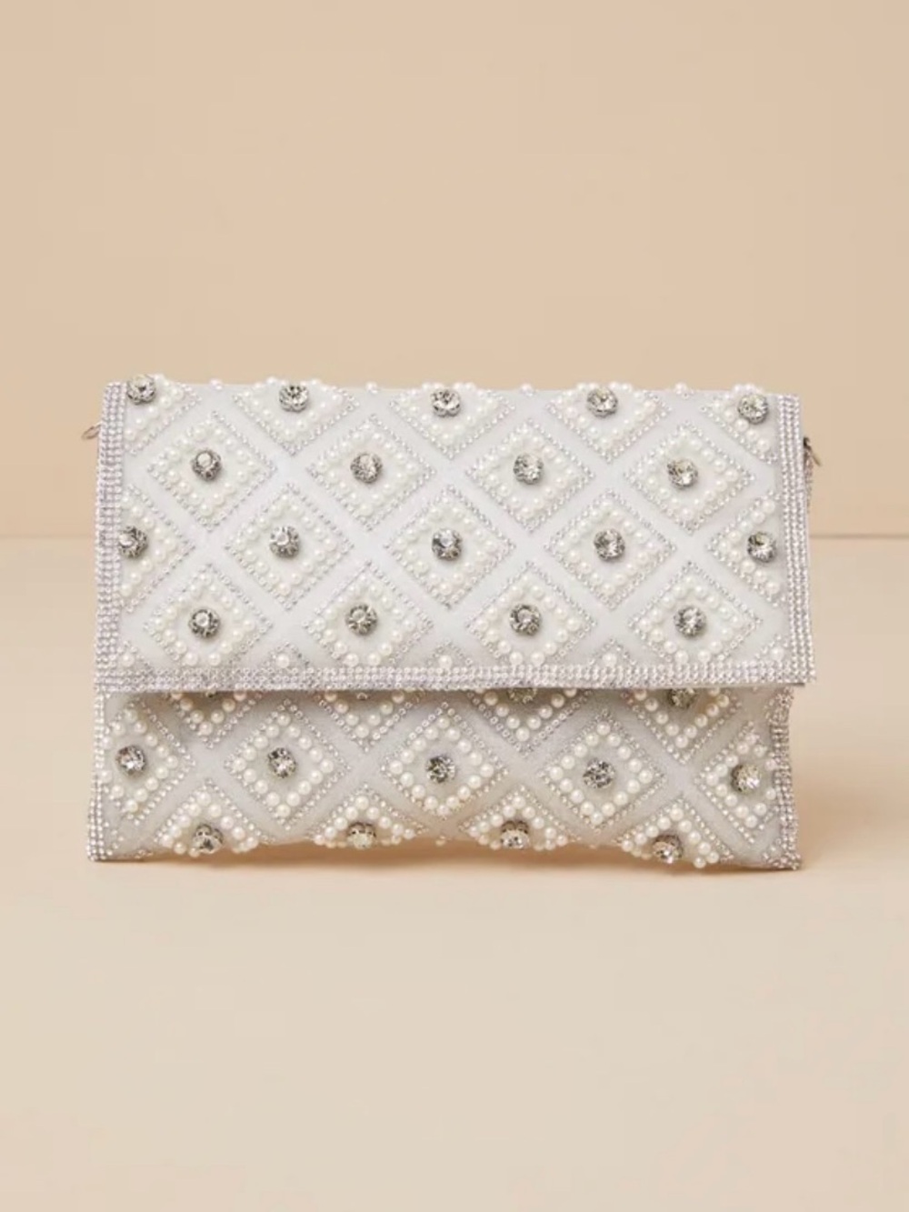 Embellished White Pearl & Crystal Clutch
